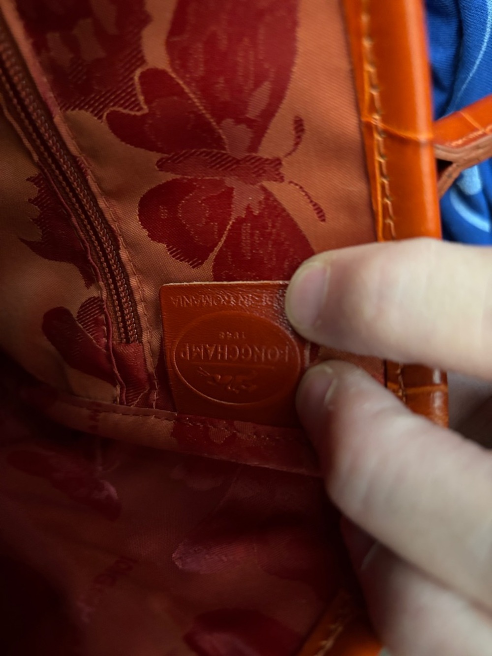 Croc-Embossed Orange Leather Satchel with Polished Hardw - Picture 2 of 10